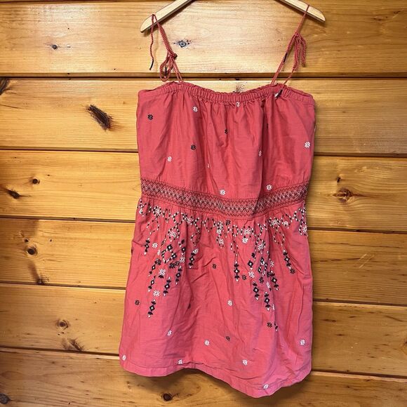 Abercrombie & Fitch Women SZ XL Pink Embroidered Tie Shoulder Short Sundress - Picture 1 of 8